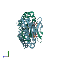 PDB entry 5d0g coloured by chain, side view.