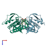 PDB entry 5d0g coloured by chain, top view.