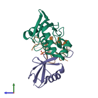 PDB entry 5d0m coloured by chain, side view.