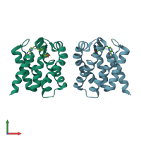 PDB entry 5d0y coloured by chain, front view.