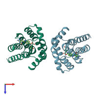 PDB entry 5d0y coloured by chain, top view.