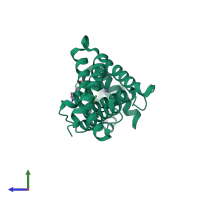 PDB entry 5d18 coloured by chain, side view.