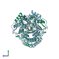 PDB entry 5d1b coloured by chain, side view.
