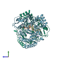 PDB entry 5d1d coloured by chain, side view.