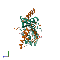 PDB entry 5d1m coloured by chain, side view.