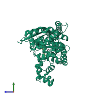 PDB entry 5d1t coloured by chain, side view.