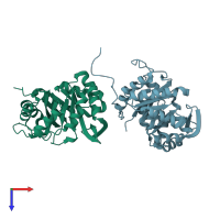 PDB entry 5d33 coloured by chain, top view.