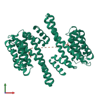 Hetero trimeric assembly 3 of PDB entry 5d3e coloured by chemically distinct molecules, front view.