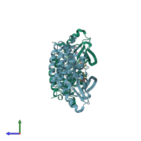 PDB entry 5d41 coloured by chain, side view.