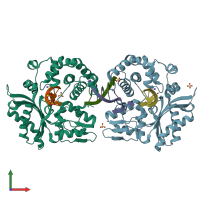 PDB entry 5d4b coloured by chain, front view.