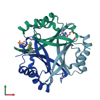 PDB entry 5d4n coloured by chain, front view.