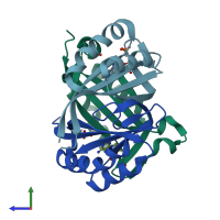 PDB entry 5d4o coloured by chain, side view.
