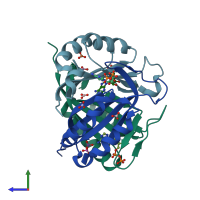 PDB entry 5d4p coloured by chain, side view.