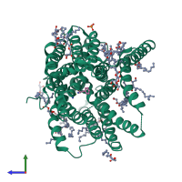 Monomeric assembly 1 of PDB entry 5d59 coloured by chemically distinct molecules, side view.