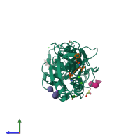 PDB entry 5d61 coloured by chain, side view.