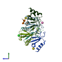 PDB entry 5d65 coloured by chain, side view.