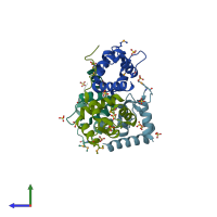 PDB entry 5d67 coloured by chain, side view.