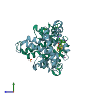 PDB entry 5d69 coloured by chain, side view.