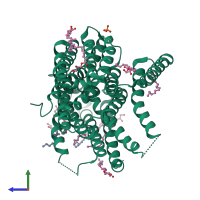 Monomeric assembly 1 of PDB entry 5d6k coloured by chemically distinct molecules, side view.