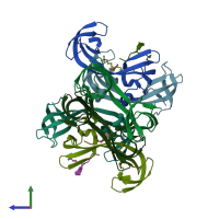 PDB entry 5d6y coloured by chain, side view.