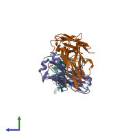 PDB entry 5d70 coloured by chain, side view.