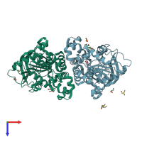 PDB entry 5d7b coloured by chain, top view.