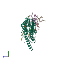 PDB entry 5d91 coloured by chain, side view.