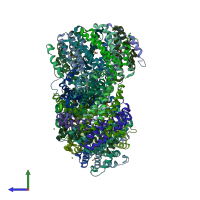 PDB entry 5da5 coloured by chain, side view.