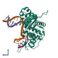 PDB entry 5db7 coloured by chain, side view.