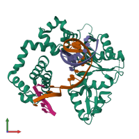 PDB entry 5dbb coloured by chain, front view.