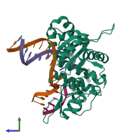 PDB entry 5dbb coloured by chain, side view.