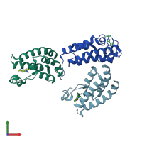 PDB entry 5dbm coloured by chain, front view.