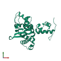 PDB entry 5dcf coloured by chain, front view.