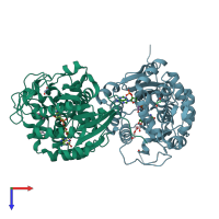 PDB entry 5dcy coloured by chain, top view.