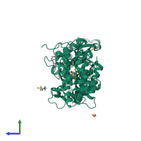 PDB entry 5ddc coloured by chain, side view.