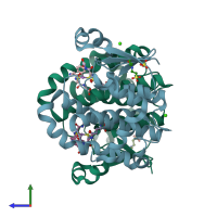 PDB entry 5ddl coloured by chain, side view.