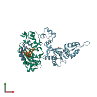 PDB entry 5ddm coloured by chain, front view.