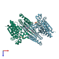 PDB entry 5de1 coloured by chain, top view.