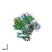 PDB entry 5dem coloured by chain, side view.