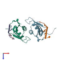 PDB entry 5det coloured by chain, top view.
