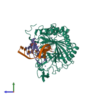 PDB entry 5deu coloured by chain, side view.