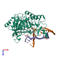 PDB entry 5deu coloured by chain, top view.