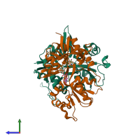PDB entry 5dex coloured by chain, side view.