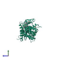 PDB entry 5df9 coloured by chain, side view.