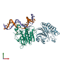 PDB entry 5dfj coloured by chain, front view.