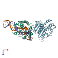 PDB entry 5dfj coloured by chain, top view.