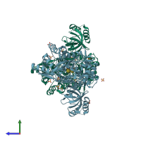 PDB entry 5dfm coloured by chain, side view.