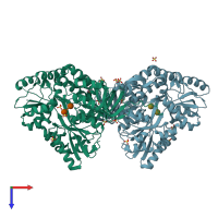 PDB entry 5dfm coloured by chain, top view.
