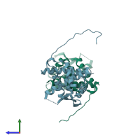 PDB entry 5dfn coloured by chain, side view.