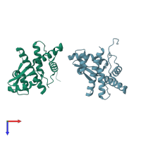 PDB entry 5dfn coloured by chain, top view.